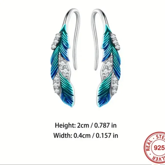 Elegant Sterling Silver Feather Earrings - Picture 5 of 16